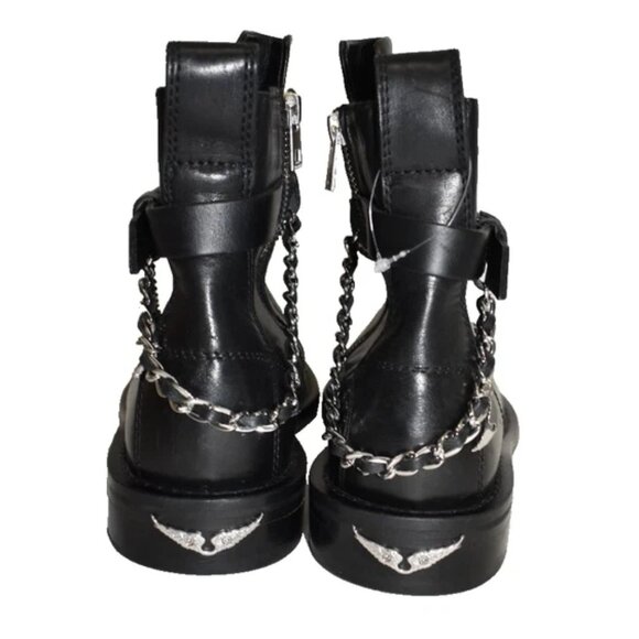 $650 Zadig & Voltaire Laureen Chain Embellished Leather Boot MOTO BLACK 39 (MG4) - Picture 5 of 7